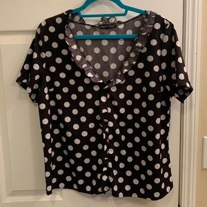 Polka Dot Frill Trim Blouse